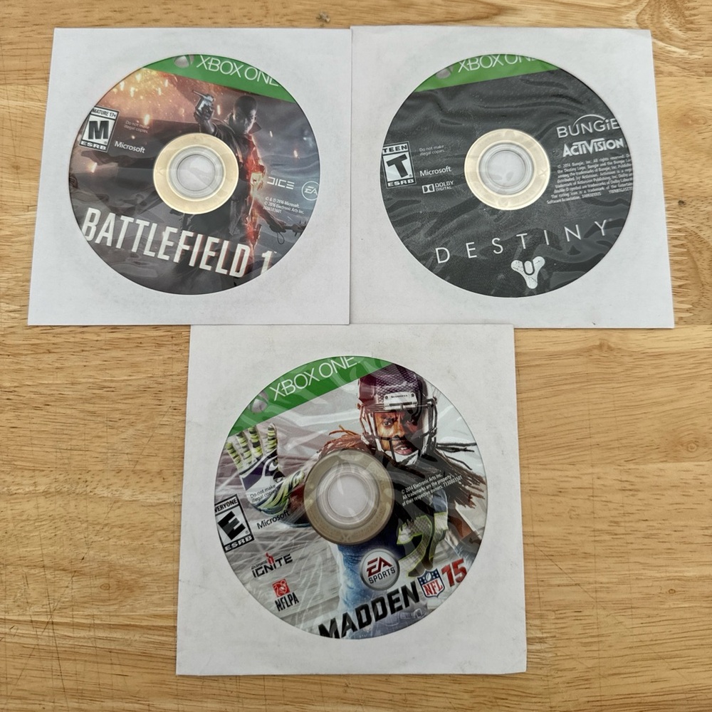 Xbox One 3 Game Bundle Battlefield 1, Destiny And Madden NFL 15 Game Discs Only